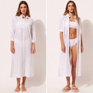 Calzedonia White Embroidered Button Down Swim Cover